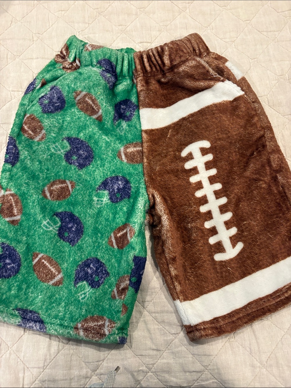Kids Football Fleece Pajama Bottoms - Green & Brown